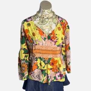 Plenty by Tracy Reese Boston Proper Y2K 100% Silk Floral V-Neck Blouse 12